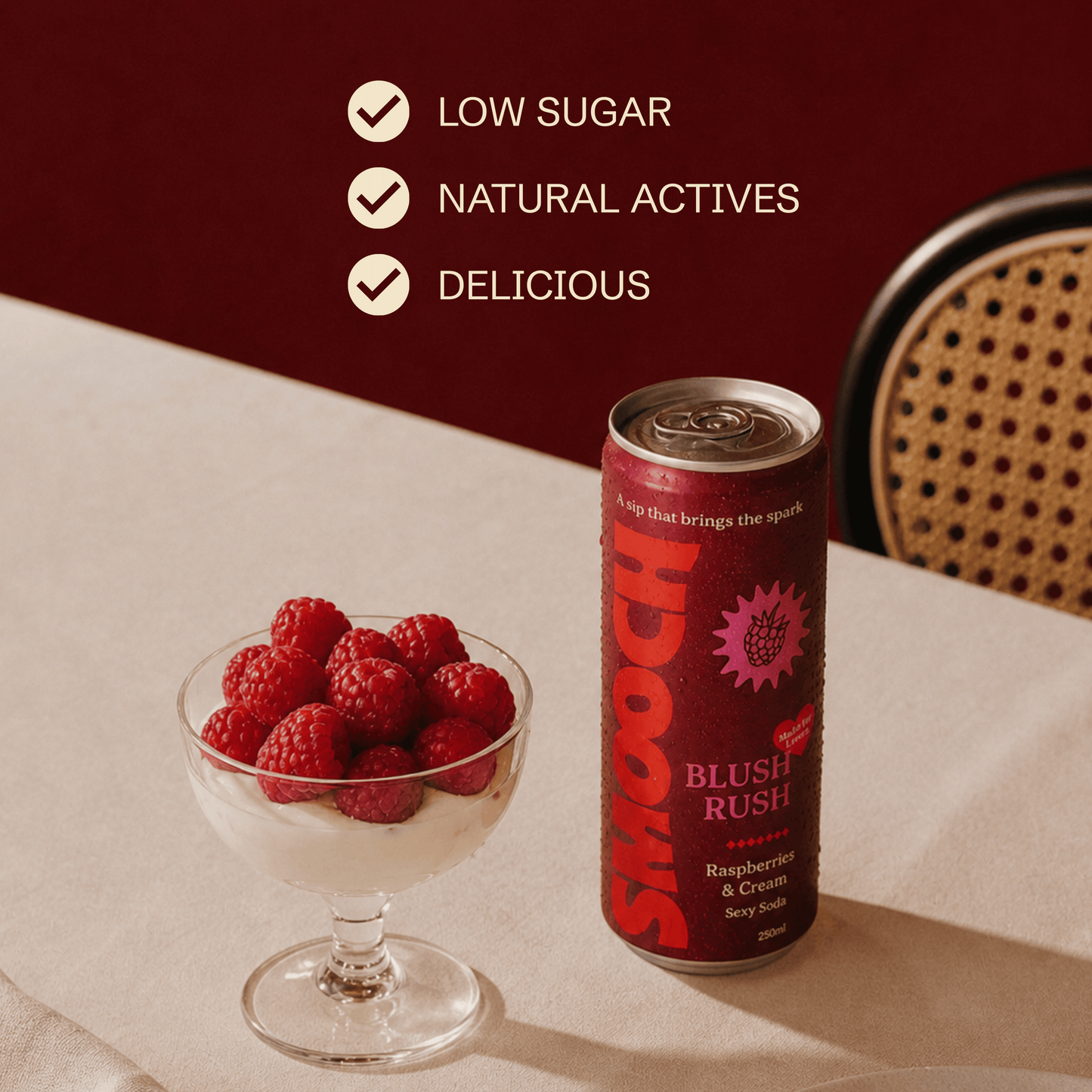 BLUSH RUSH (Raspberries & Cream Functional Soda)